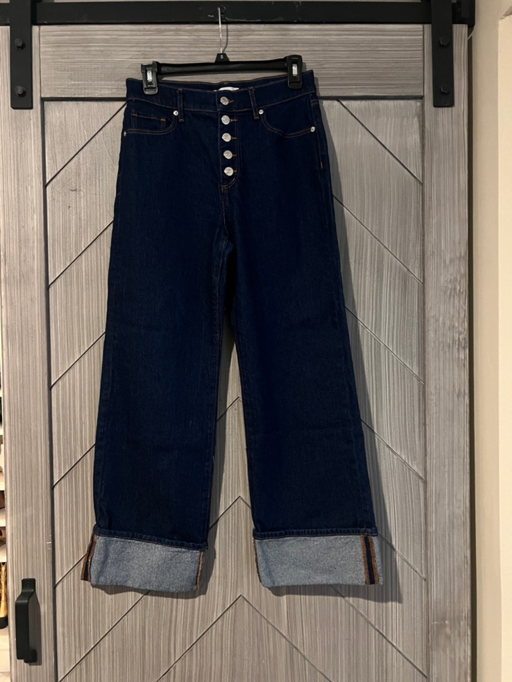 LOFT Dark Blue Wide Leg Button-Front Jeans like new!